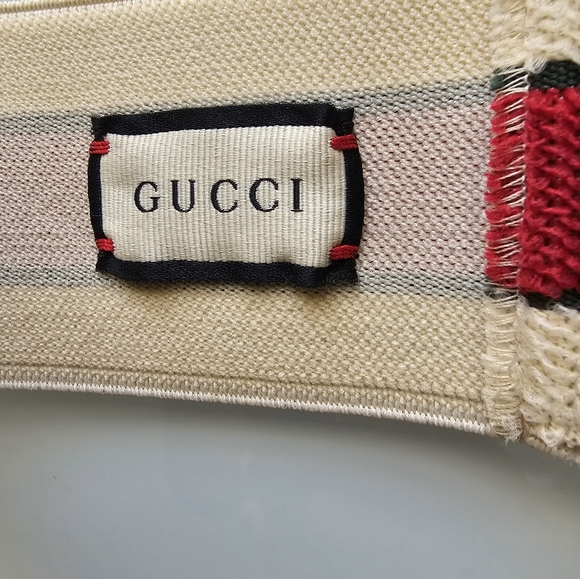 Gucci Red, Green, and Ivory Monogram Logo Elastic Headband Unisex - Picture 4 of 7